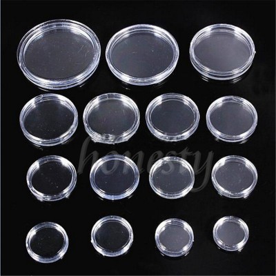 10~100PCS  Applied Clear Round Cases Coin Plastic Storage Capsules Holder Round   162279910648